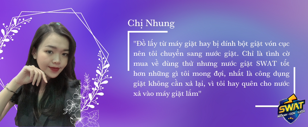 chị nhung khen ngợi nước giặt swat