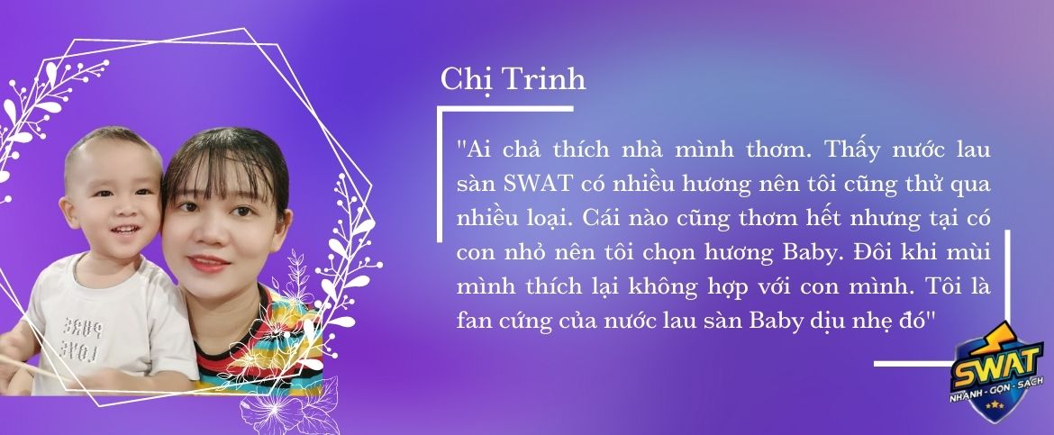 chị Trinh khen ngợi nước lau sàn baby